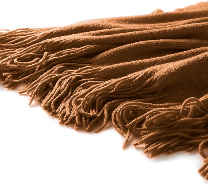 Homiest Camel Brown Knitted Throw Blanket with Fringe, 50x60 Inch | Pure Acrylic, Lightweight & Breathable, All-Season Use, Machine Washable, Wrinkle & Fade Resistant, for Couch Sofa And Bed