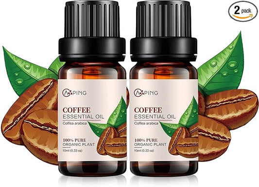 2-Pack Coffee Essential Oil - 100% Pure Organic Natural Plant (Coffea Arabica) Coffee Oil for Diffuser, Aroma, Spa, Massage, Yoga, Perfume, 2x10ML