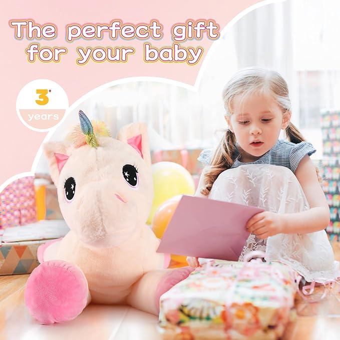 Tezituor 32in Unicorn Plush Toys,Beige Giant Unicorn Stuffed Animals,Lovely Plushies Birthday Decorations for Girls,Big Unicorns Gifts for Children