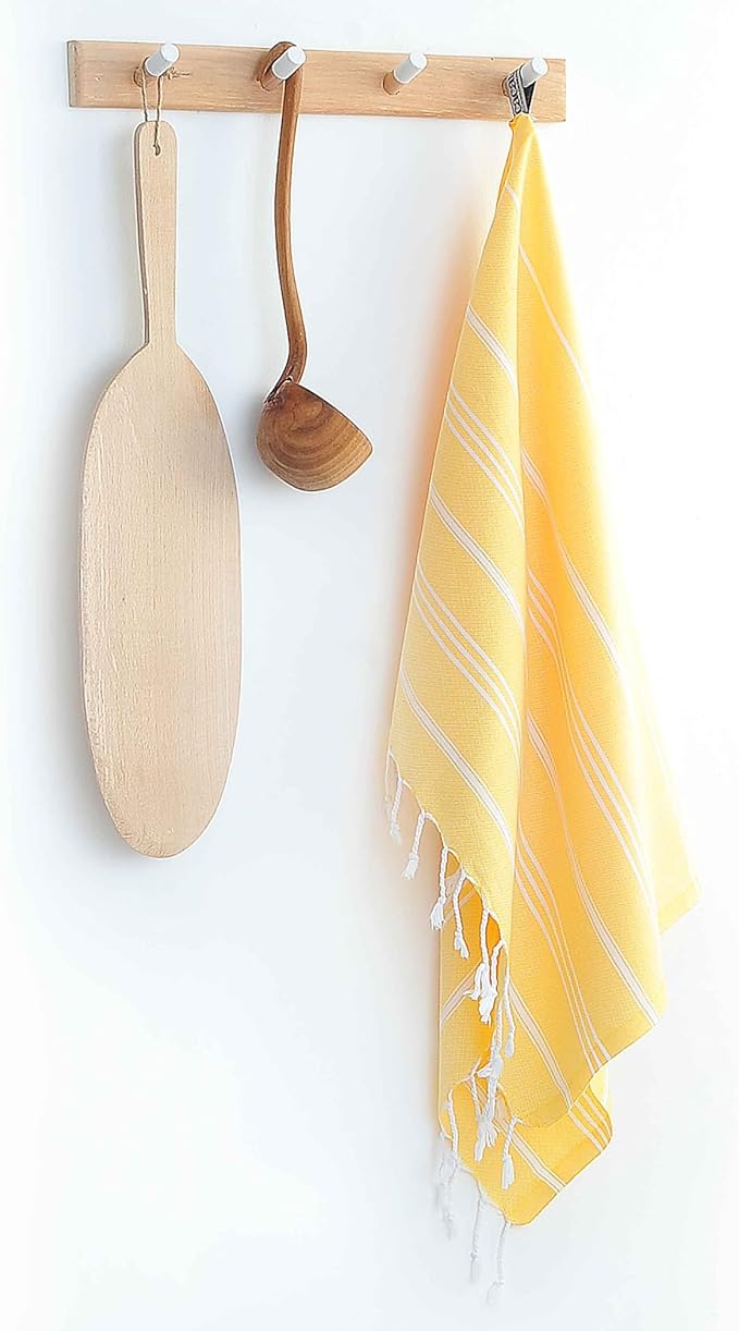 Cacala 100% Turkish Cotton Kitchen Tea Towels, Highly Absorbent Luxury Soft Quick Drying Dish Towel with Hanging Loop for Gym, Yoga, Bath, Sports, Cleaning and Kitchen (23 x 36), Apricot