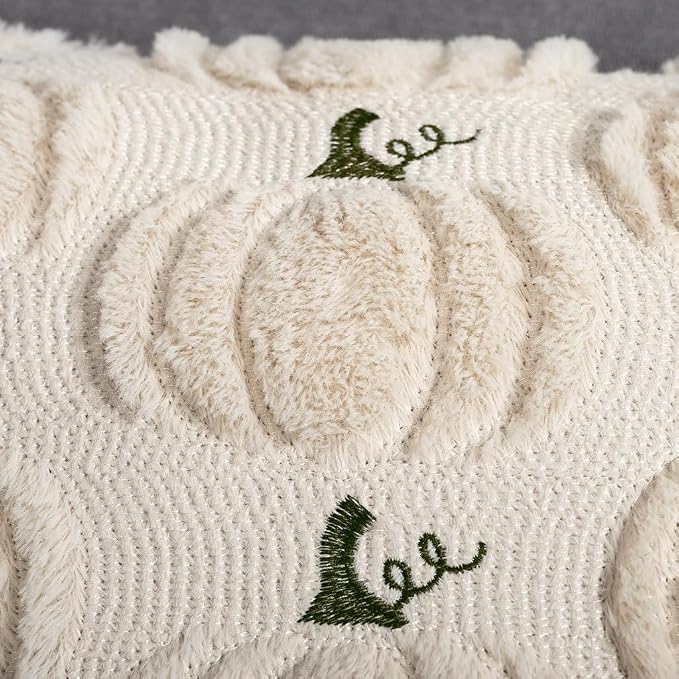 Fall Pumpkin Decorative Pillow Covers 16x16 Set of 2, Beige Soft Plush Faux Fur Wool Farmhouse Throw Cushion Cases for Autumn Thanksgiving Holiday Home Decorations