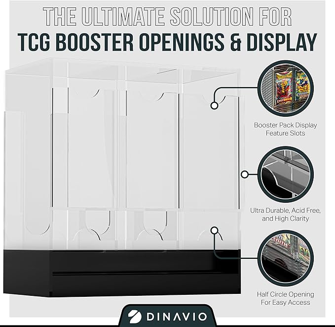 Dinavio Crafthouse 3-Slot Booster Pack Dispenser with Black Base - Fits 120 Booster Packs for Dispensing - Compatible with TCG Trading Card Boosters and Sports Card Boosters - 4mm Acrylic Stackable
