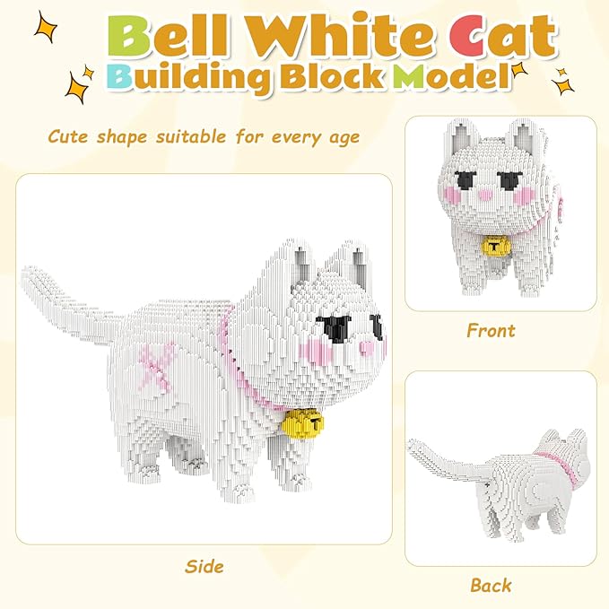 White Cat Micro Building Blocks Set Laegr Lovely Animal Model Kits Toys Gift for Adult and Kids 5760 Pieces