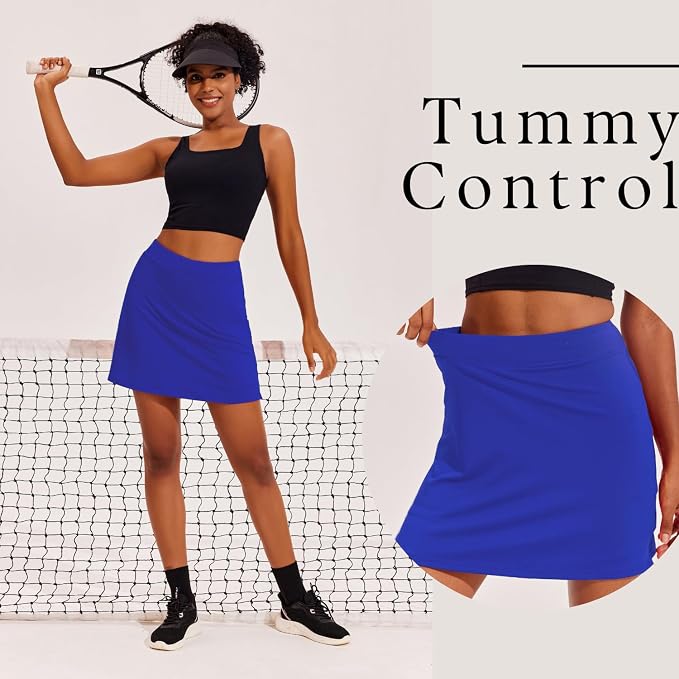 Ekouaer 16" Skorts for Women with Pockets Golf Pickleball Tennis Skirt | Silicone Grippers,2 Inner Pockets,Wide Waist,Side Slit Hem,Breathable,Soft,Lightweight