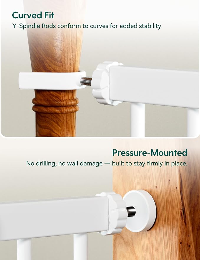 Babelio 26-40" Wide Baby Gate for Stairs & Doorways, 3 Ways Locking System with Auto-Close, Pressure Mounted No Drilling, Easy Install for Stairs, Hallway, Kitchen, Indoor Use, White (2 Pack)