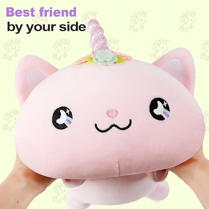 Onsoyours Cute Kitten Unicorn Plush Toy Stuffed Animal Kitty Soft Anime Cat Plush Pillow for Kids (Pink Unicorn Cat, 12")