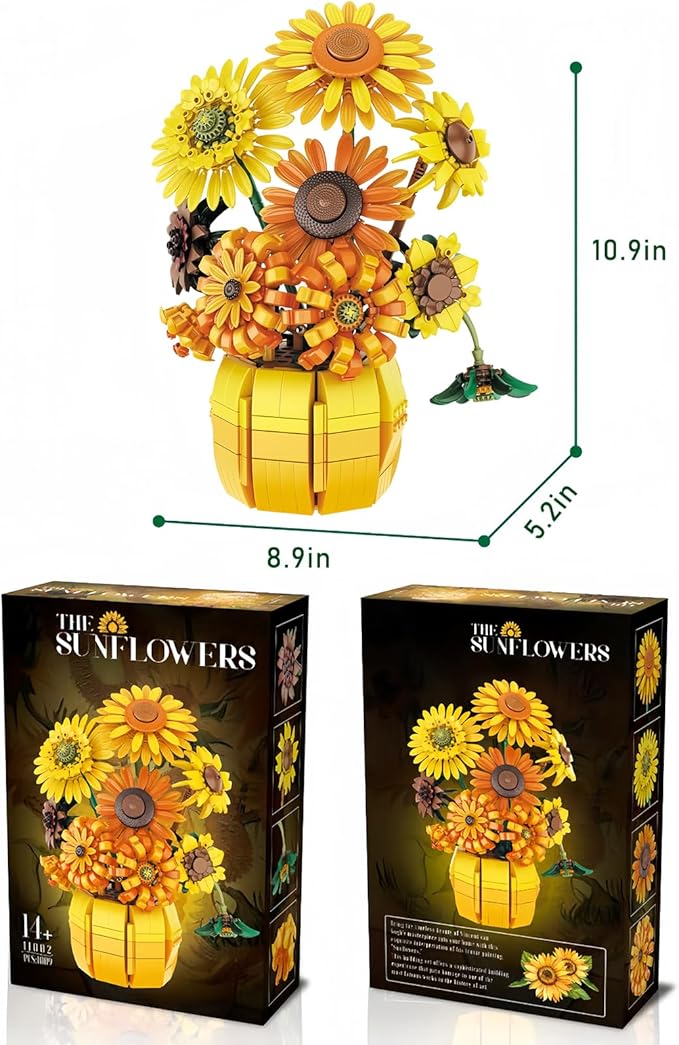 Sunflowers Building Set for Adult, Van Gogh Prints Art Botanical Collection for Woman Girls 14+, Home Decor/Valentine/Christmas, 1009PCS