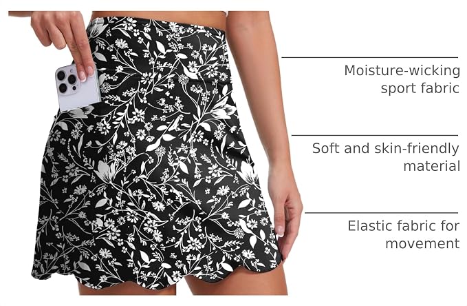 Skorts for Woman with Pockets 16" Golf Athletic Skirts Scalloped Hem Tennis Skirt Dressy Casual