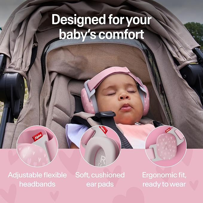 Alpine Muffy Baby Comfort - Protects Hearing for Babies and Toddlers - CE & ANSI Certified - Headband for Safe fit & Comfort - Adjustable for Ages 3-48 Months - 24dB Sound Reduction, Hearts