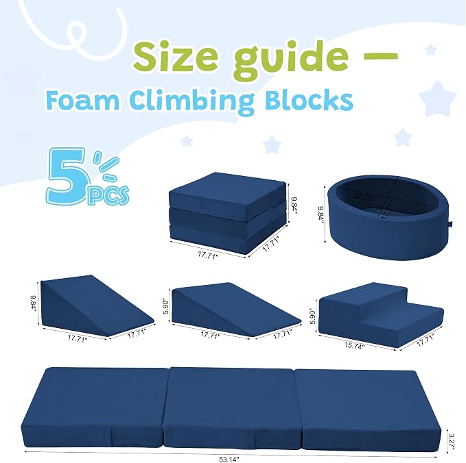 Elftopia Foam Climbing Blocks with Ball Pit & Stairs for Toddlers Aged 1-3 -Soft Playset for Indoor Crawling, Foam Playground Set for Baby to Active Playing Inside -(Balls NOT Included),Navy