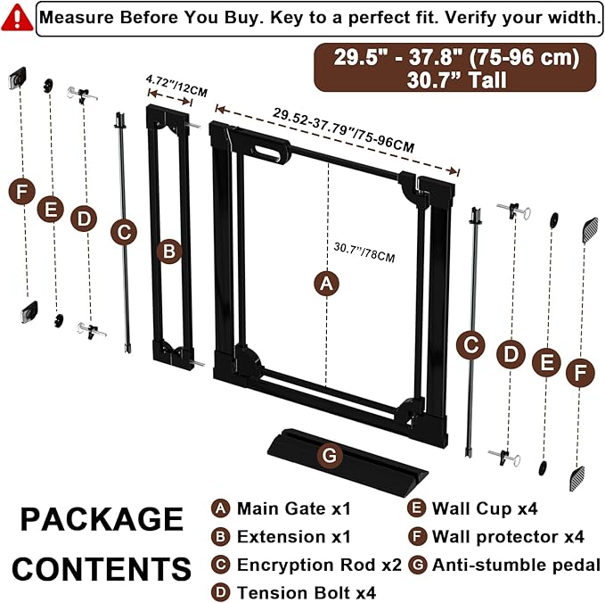 Clear Acrylic Baby Gate 29.5-37.8" Wide Pressure Mount Clear Dog Gate Indoor - No Drill Auto Close, Walk Through Baby Gates for Stair & Doorways & Hallway
