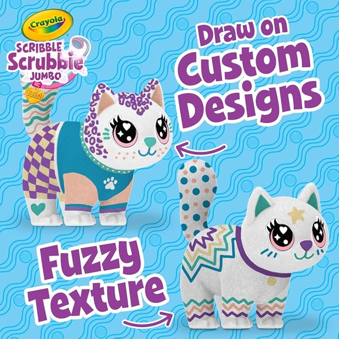 Crayola Scribble Scrubbie Jumbo Toy Cat, Large Posable Animal for Kids, Birthday, Gift for Girls & Boys, Washable Coloring & Grooming Toy, Ages 3+