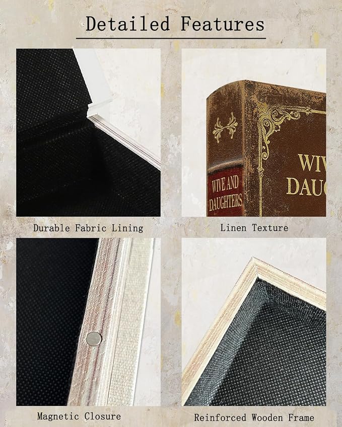Vintage Faux Leather Decorative Book Box – Wooden Secret Storage Box with Magnetic Closure, Hidden Organizer for Bookshelf, Desk, or Office Decor (Wives and Daughters)