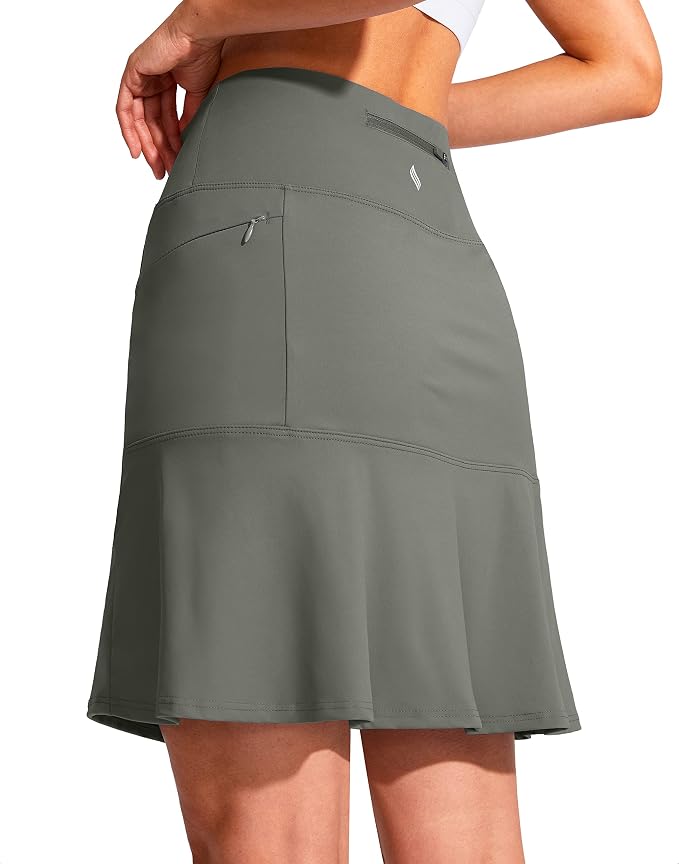 19" Ruffled Golf Skirts for Women | 3 Zipper Pockets, Knee Length, High Waisted, Long Skorts for Athletic, Casual, Tennis, Pickleball