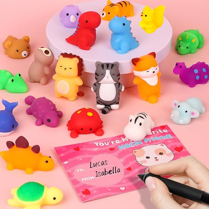 28 Pack Kids Valentines Day Cards with Cute Mochi Squishies Valentines Day Gifts for Kids Classroom, Valentines for Kids School Valentines for Class Exchange Cards Prizes Party Favors for Boys Girls