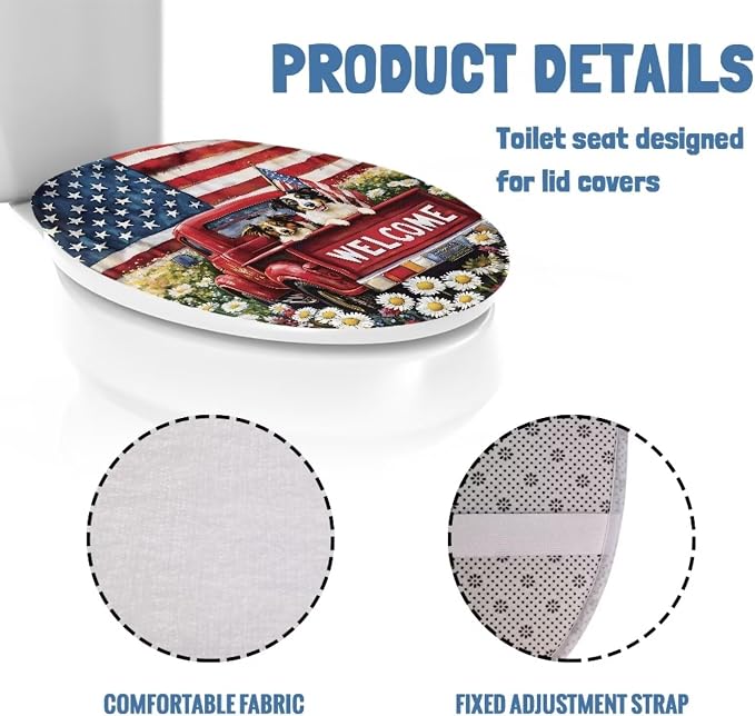 American Flag Dog Toilet Seat Covers for Bathroom US 250 Years Decorations Snowman Toilet Seat Covers with Elastic Bottom Soft Bathroom Replacement Easy to Clean