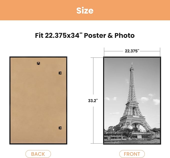 upsimples 22.375 x 34 Poster Frame, Easy Slide-In Assembly, Black, 3 Pack | Gallery Wall 22.375x34 Picture Frames Set for Family, Wedding, Christmas, Easy to Change Photos
