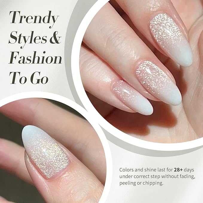 BORN PRETTY Cat Magnetic Eye Gel Nail Polish, Milky White Cat Glitter Cat Magnetic Gel Nail Polish, Holographic Magnetic Nail Polish for Nail Art Manicure Salon DIY at Home 15ML