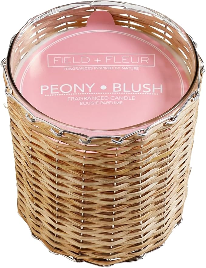 Peony Blush Scented Candle – Luxury 12oz Soy Wax, 2-Wick Handwoven Glass Jar, Sandalwood,Pink Peppercorn with Rose Blooms & Jasmine– Santal Candle, 75+ Hour Clean Burn, USA Made