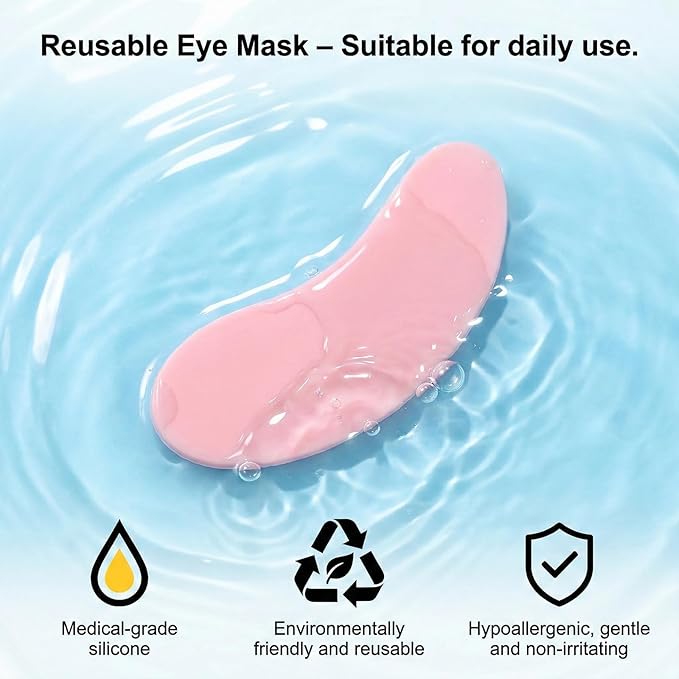 10PCS Under Eye Patches Silicone, Reusable Eye Patches Silicone Patch Under Eyes Mask Reusable Overnight with Metal Eyes Cream Applicator, Tin Case for Dark Circles and Puffiness Effect to Fine Lines