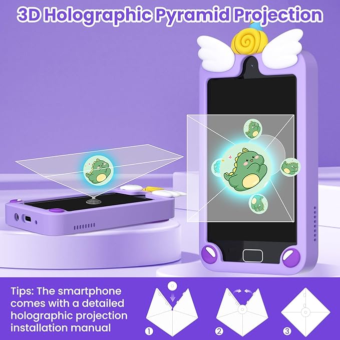Kids Smart Phone for Girls, 4.0" Touchscreen Toddler Learning Play Toy Phone with Dual Camera, Birthday Gifts for Age 3 4 5 6 7 8 Year Old Kids Cell Phone, Game, Music Player, 32GB Card Purple