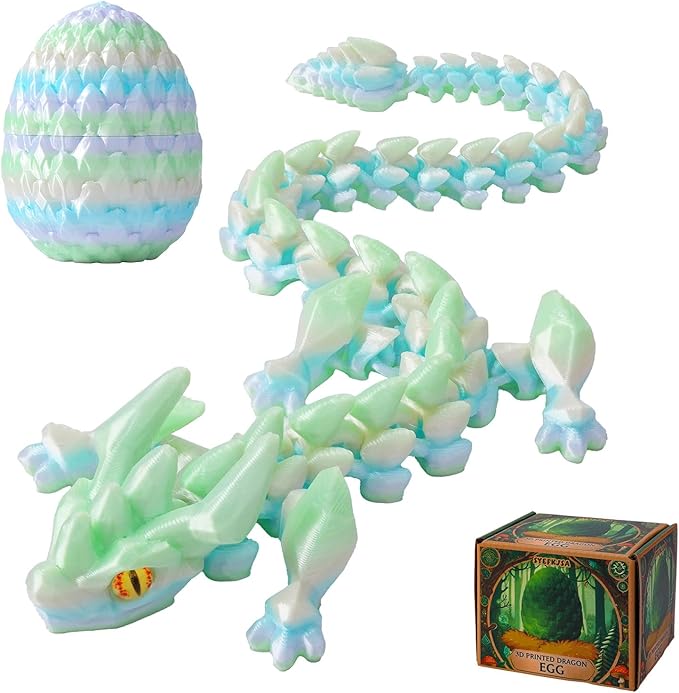 FYEFKJSA 3D Printed Dragon Eggs with Dragon Inside - 12Inch ,Articulated Fidget 3D Printed Animals, Interesting Decorative Gift, Easter Basket Essentials Stuffers (Silk Macaron)