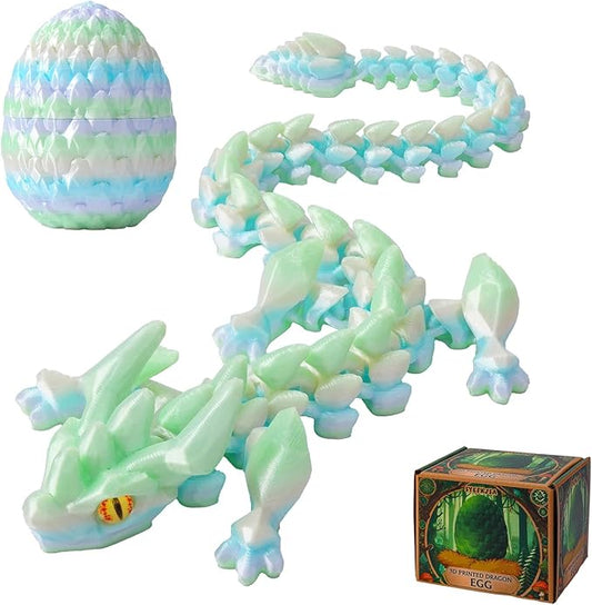 FYEFKJSA 3D Printed Dragon Eggs with Dragon Inside - 12Inch ,Articulated Fidget 3D Printed Animals, Interesting Decorative Gift, Easter Basket Essentials Stuffers (Silk Macaron)