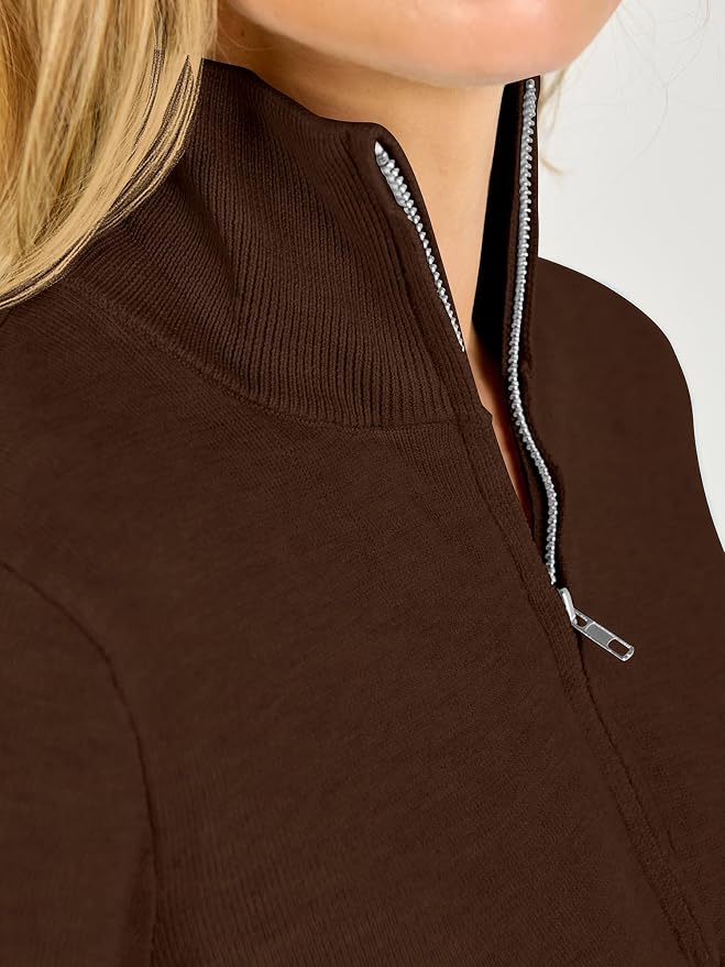 ANRABESS Women Quarter Zip Long Sleeve Fall Pullover Sweater | Soft Knit Fabric Medium Stretch, Business Casual Work Office, Travel Vacation, 2026 Trendy Fashion, Winter Cozy Outfits