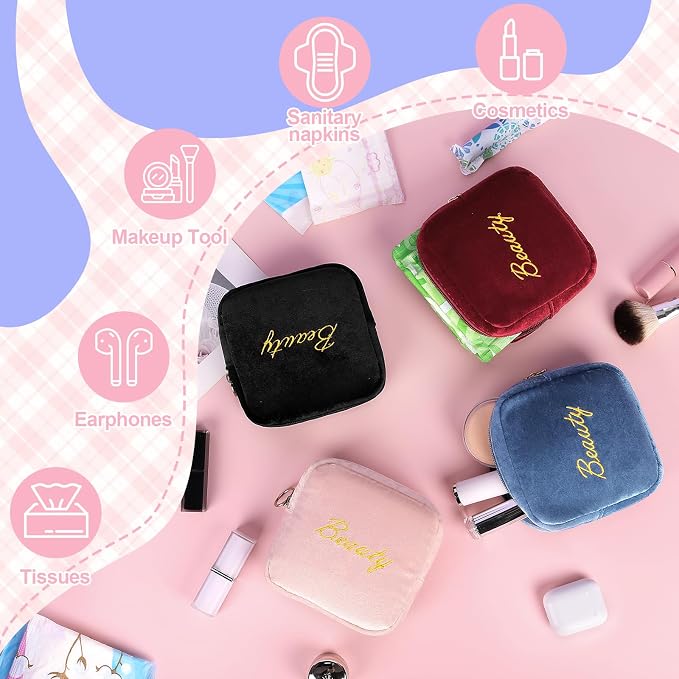 Flannel Sanitary Napkin Storage Bags Menstrual Cup Pouch Portable Zipper Nursing Pad Holder Tampons Collect Bags Feminine Menstruation First Period Kit Bag for Women Blue