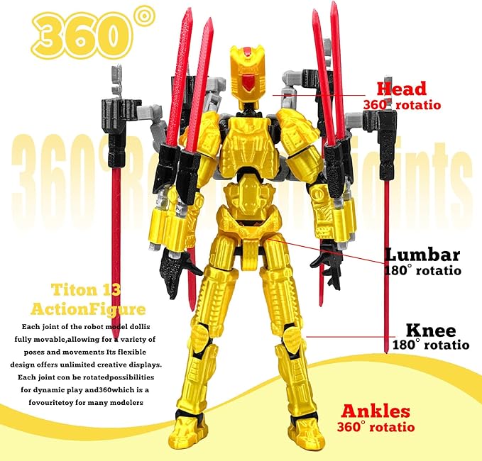 Assembly Completed T13 Action Figure Set，T13 mision 13 figuras originales 3D Printed Toys Nova13 Action Figures Desktop Decorations for Game Lovers Toy (Yellow, 8 Inch)