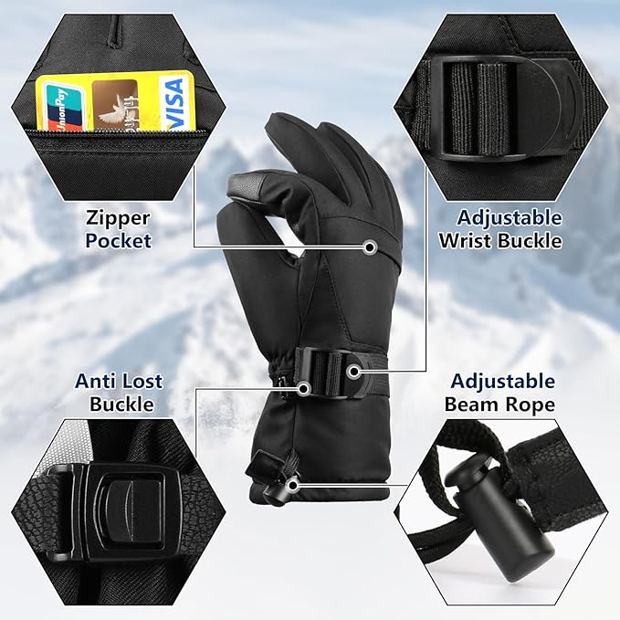 Ski Gloves,Snow Gloves,Waterproof Cold Weather Winter Gloves for Parent Boys Girls- Cycling, Driving, Running