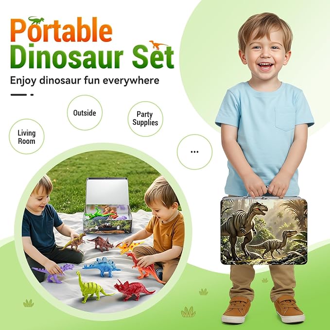 Dinosaur Toys for Kids 3-5, 12PCS Realistic Dinosaur Figures with Metal Storage Box for Boys Age 2-4-6, Dino Toys for 3 4 5 Year Old Boy Girl Christmas Birthday Gifts