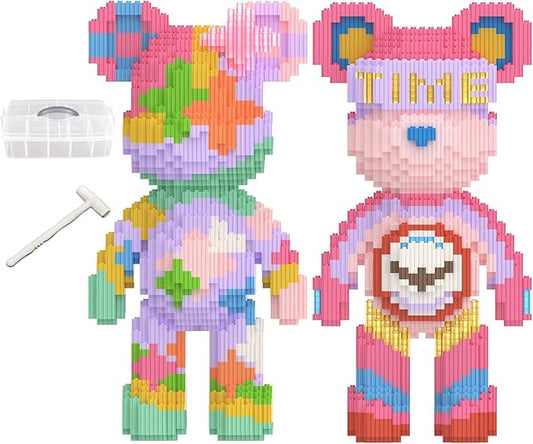Bear Building Blocks with Organizer Bins (6000PCS), Fluorescent Bricks & Stroage Drawer, Gift for Adults & Kids, Ideal for Home & Office Decor, QR Code User Manual, 8887