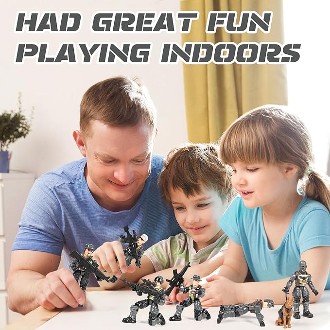 HAPTIME Army Men Action Figures with Weapons, Toy Soldiers for Boys, Plastic Army Toys for Boys 6-8, Birthday Gift for Military Collectors (6Pcs Gray)