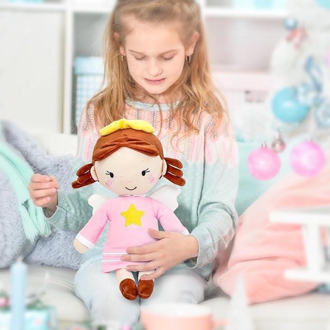 free-space Angel Plush Doll for Girl Baptism Gifts My First Angel Doll Toy (Pink)