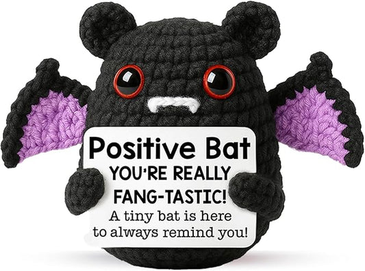 Mini Funny Handmade Positive Bat Crochet Animals Emotional Support Crochet Gift,Inspiring Gifts for Him Her,Men Women, Son Daughter,Birthday,Halloween