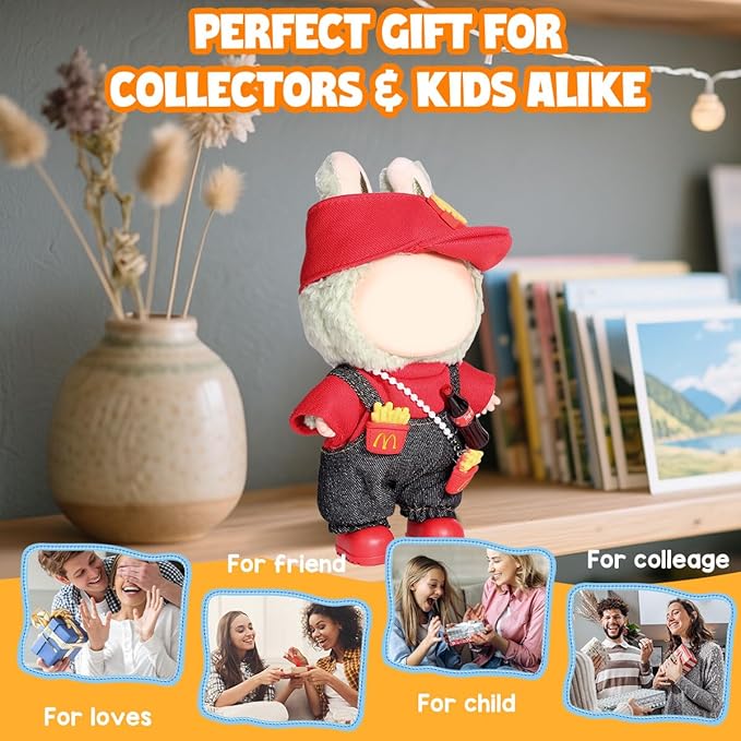 AICase for Lububu Clothes/for Lububu Outfits,Clothes Set for Lububu 17cm Doll,3 Piece Set Hat Clothing for la-bubu, Boys and Girls Stylish Adorable Dolls Clothes Accessories (No Doll)_01