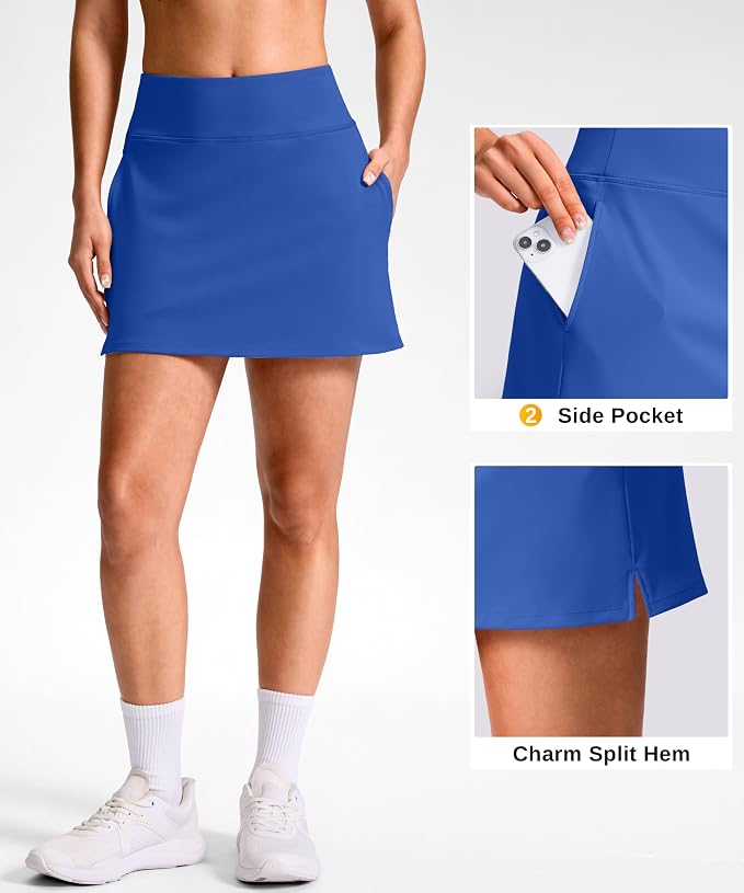 14"/16" Skorts with 3 Pockets | Side Slits, High Waisted, Built-in Shorts, A Line, Casual, Pickleball, Athletic, Golf, Tennis Skirt, for Women