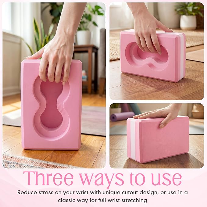 Yoga Blocks 2 Pack for Wrist Relief Yoga Blocks Wrist Support Set with Knee Pads and Strap Improve Comfort and Grip, Nonslip EVA Foam Pilates Exercise Balance Stretching Accessories Meditation
