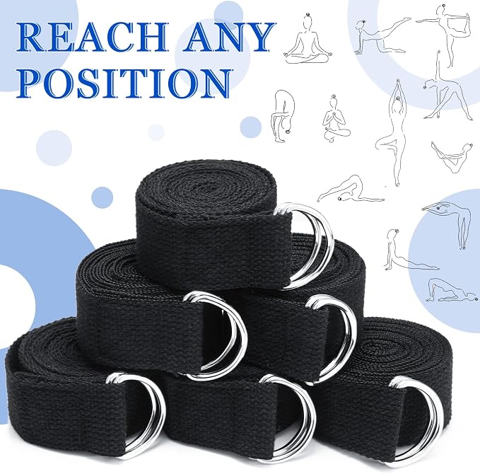 Leyndo Yoga Strap Stretching Pilates Exercise Adjustable Straps 6 ft Non Elastic Yoga Belt with Adjustable D Ring Buckle for Pilates Gym Workouts Fitness