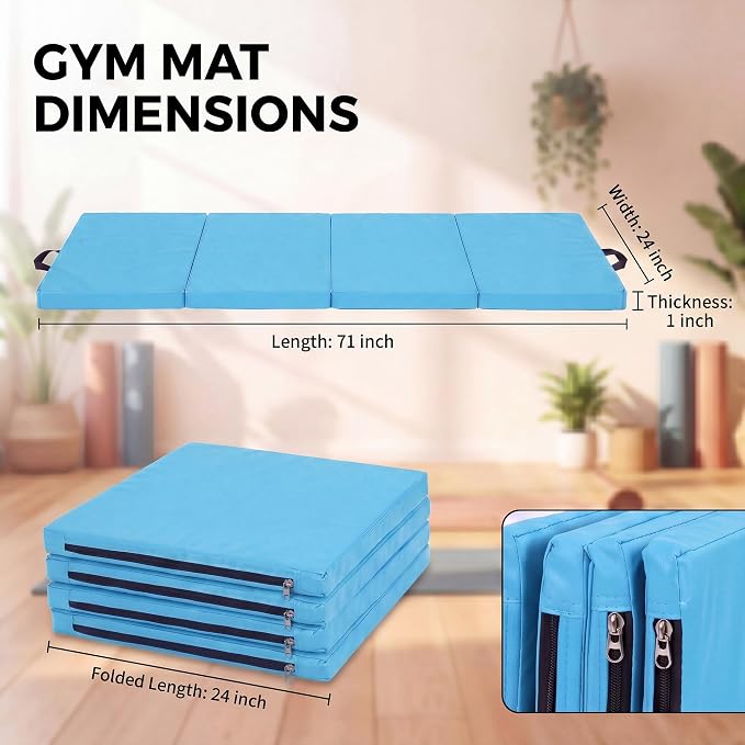 2 Pack Folding Gym Mat for Home Gym & Tumbling, 71''x 24'' High Density Exercise Mat with Carry Handles, Non Slip Gymnastics Mats for Teenages, Yoga, Stretching & Martial Arts