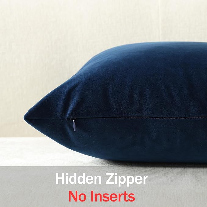 Throw Pillow Covers 16x16 Midnight Blue: Pack of 2 Cozy Soft Velvet Square Modern Luxury Decorative Throw Pillow Cases for Sofa Couch Living Room Bed Home Decor