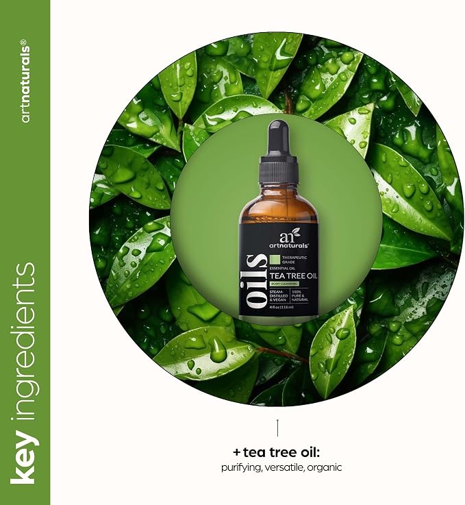 artnaturals Tea Tree Essential Oil (4.0 Fl Oz / 118ml)- 100% Pure Oils Premium Melaleuca Therapeutic Grade Best for Acne, Skin, Hair, Nails, Face and Body Wash Aromatherapy & Diffuser