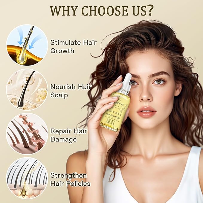 Natural Hair Growth Oil Kit with Rosemary Hair Oils for Hair Growth for Dry Damaged Hair, for Men and Women 2PCS*2 fl.oz (Yellow)