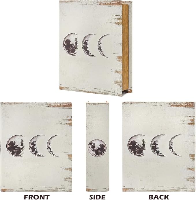 Jolitac Decorative Book Boxes, Vintage Style Fake Book Set of 3 Storage Organizers in 11", 9", 5" Heights for Jewelry Trinket Wedding Memories Hobby Keepsake (Moon)