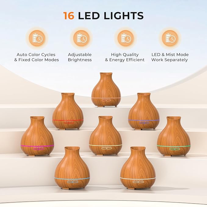 Aromatherapy Essential Oil Diffuser 550ml 12 Hours Wood Grain Aroma Diffuser with Timer Cool Mist Humidifier for Large Room, Home, Baby Bedroom, Waterless Auto Shut-off,7 Colors Lights Changing