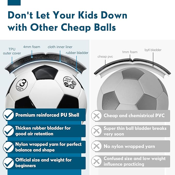 Size 3 Soccer Ball for Boys Kid Ages 3 4-6 6-8 Outdoors Indoor Sports Recreation Soccer Ball for Boys Toddlers Children Christmas Birthday