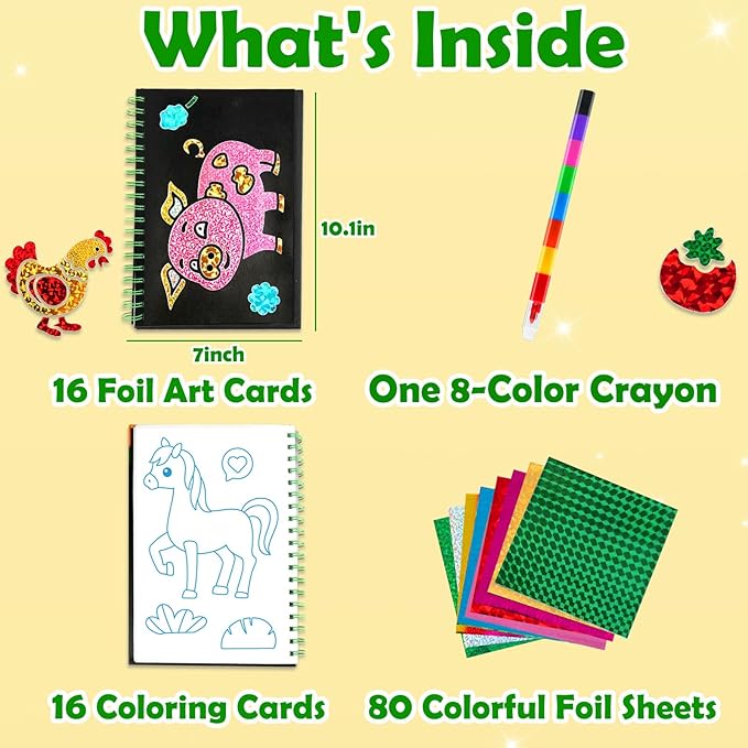 FUNNYB&G Foil Art Crafts for Kids Ages 4-8: Valentines Crafts for Kids 2026,Birthday Gift for Girls,Art and Crafts Supplies,Party Favors,Creative Toys for Girls Boys 4 5 6 7 8 9 Years Old (Farm)