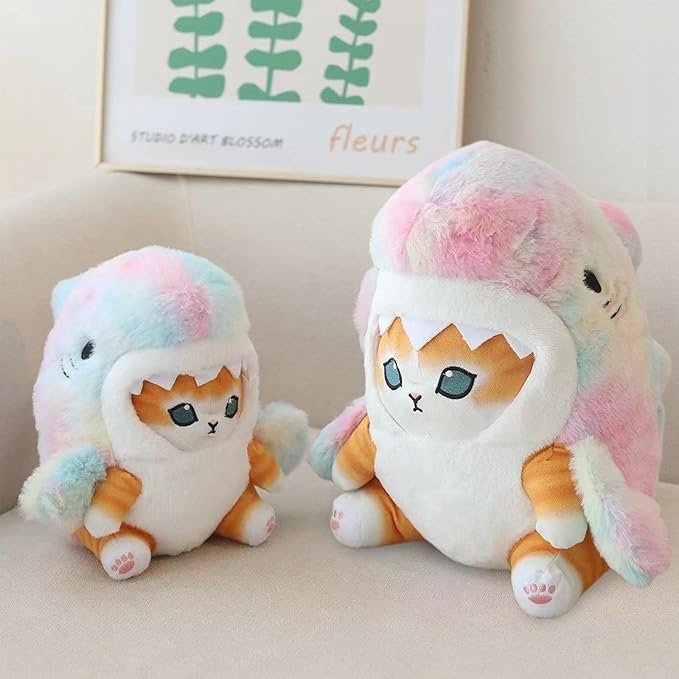 Kawaii Shark Cat Plush Toy Stuffed Animal Doll, Cute Soft Pillow Stress Release Hugs Toys Christmas Halloween Birthday Gifts for Kids Boys Girl Best Gift (Colorful - Yellow,12 inch)