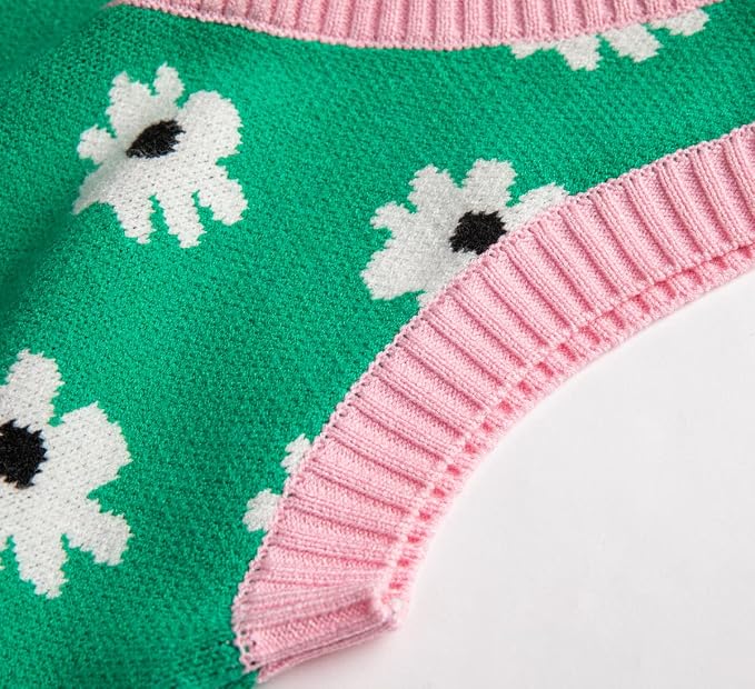 Women's Sweater Vest,Y2K Sleeveless Pattern Preppy Style Knitted Crop Tank Top for Girl